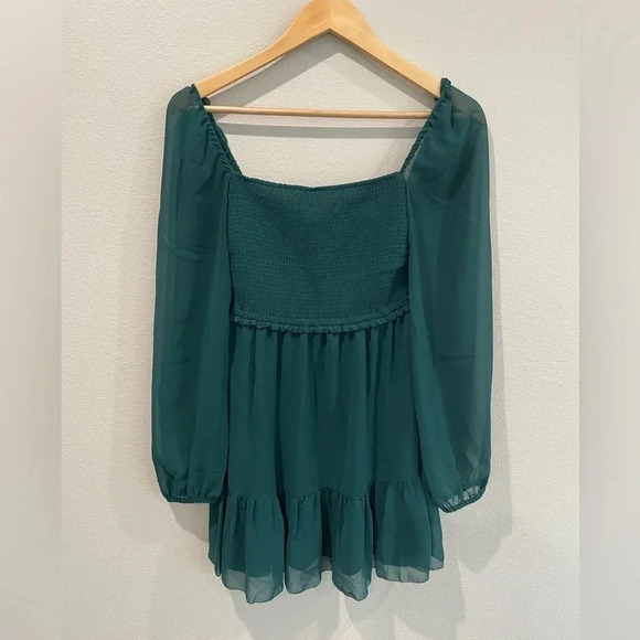 Aritzia Wilfred Tempest Green Semi Sheer Mini Dress Size Extra Small - Picture 2 of 5